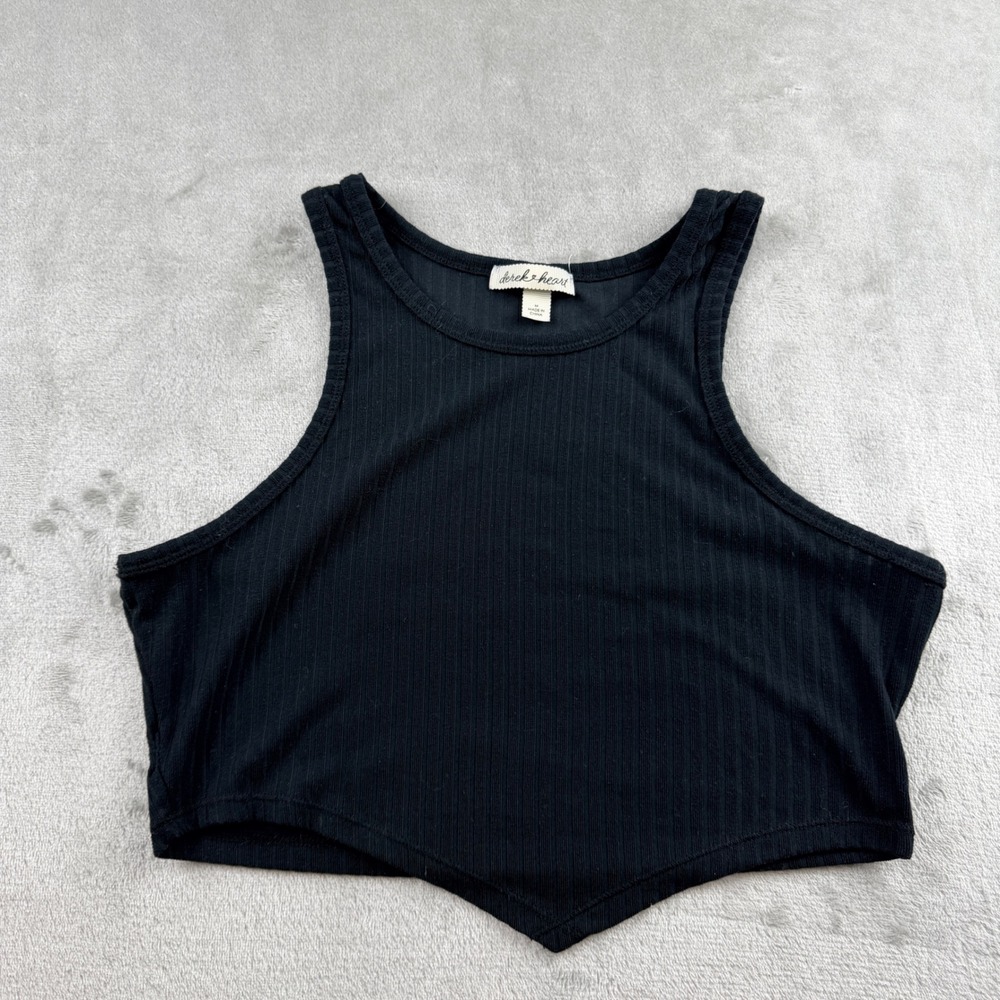Derek Heart Women's M Medium Black Ribbed Knit‎ V-Hem Crop Tank Top
